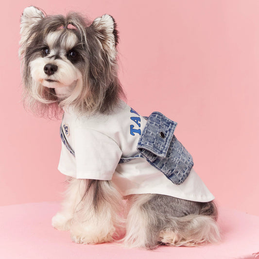 White T-Shirt with Detachable Denim Backpack